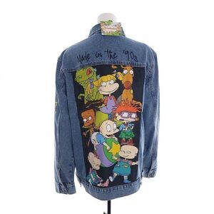 Nickelodeon Women's L Rugrats Long Sleeve Button Blue Jean Jacket Born in the 90